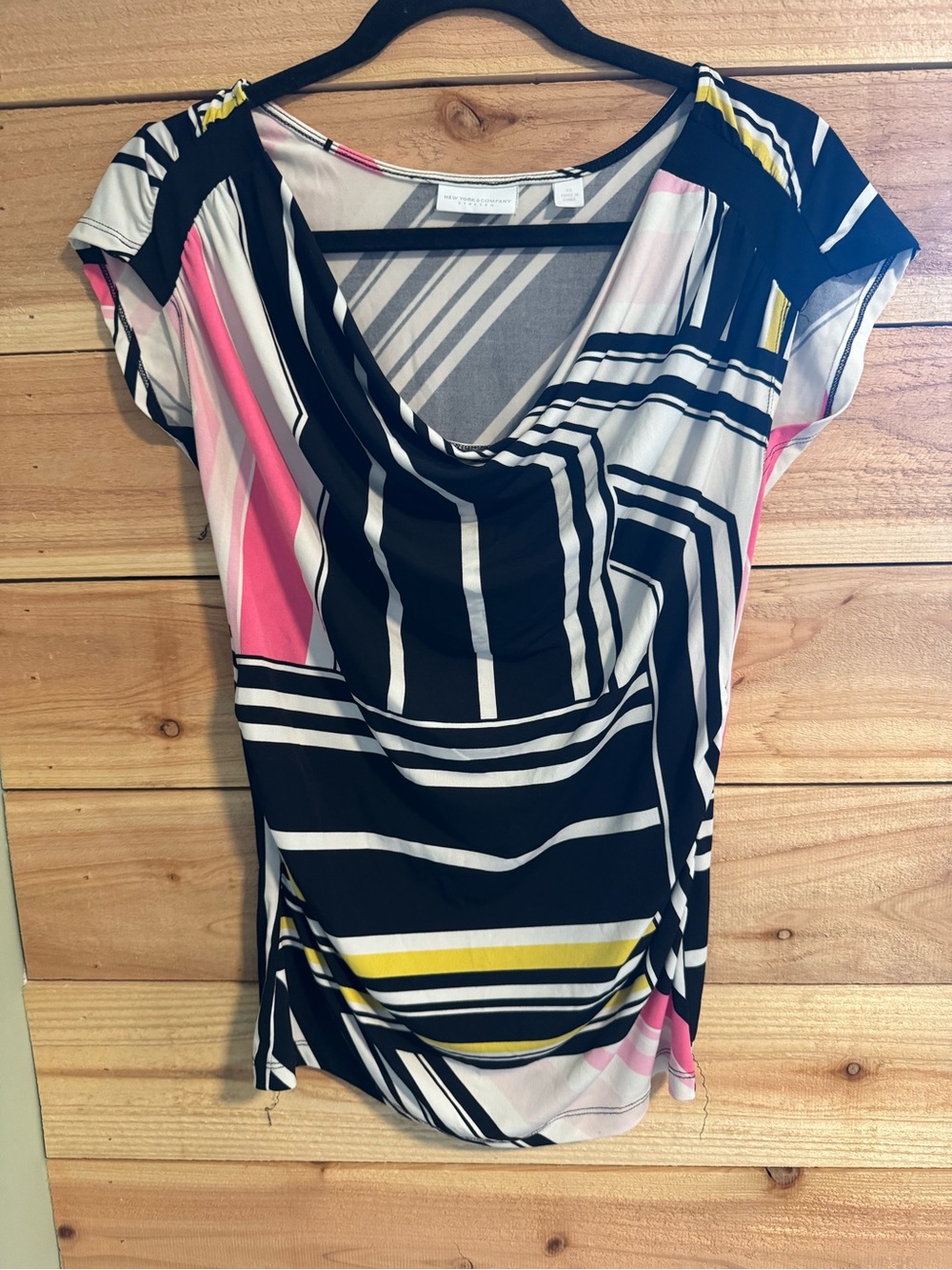 Y2K Abstract Geo Drape Neck Top Colorblock Stretch Blouse